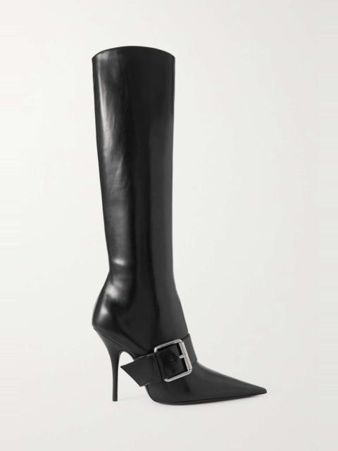 Knife buckled leather knee boots