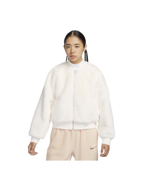 Nike (WMNS) Nike sportswea Reversible Faux Fur Bomber Jacket 'Sail Sand' FB8693-133