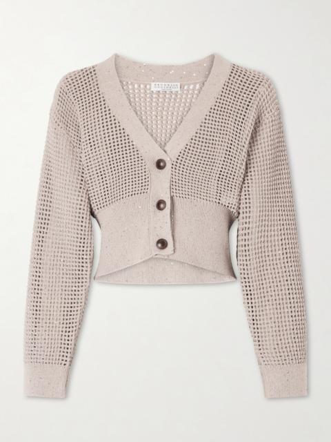 Brunello Cucinelli Sequin-embellished Open-knit Cotton-blend Cardigan