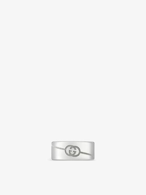 Tag engraved-interlocking G sterling-silver ring