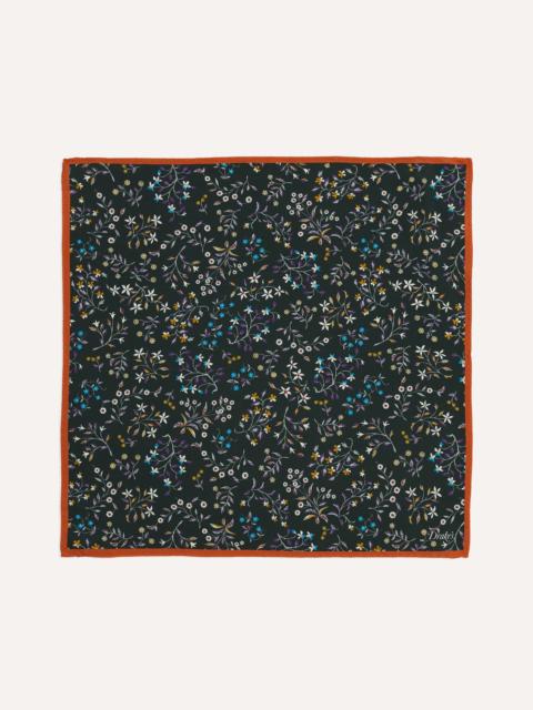 Drake's Green Floral Print Silk Pocket Square