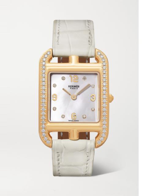 Hermès Cape Cod 31mm small 18-karat gold, alligator, mother-of-pearl and diamond watch