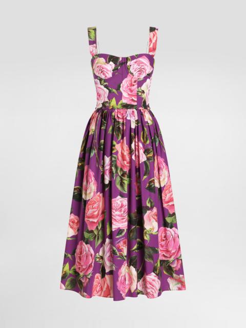 Short cotton dress with floral print and tie details