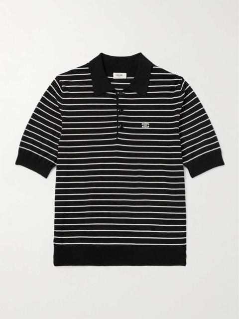 CELINE Slim-Fit Logo-Embroidered Striped Cotton Polo Shirt