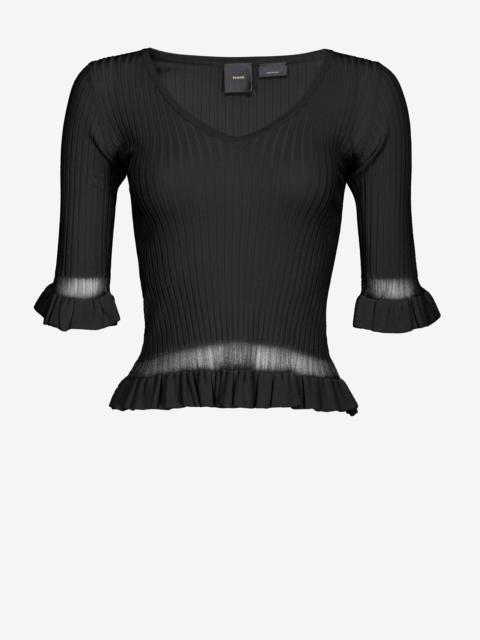 RIBBED SWEATER WITH RUCHING