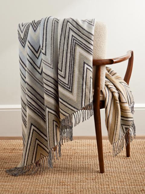 Missoni Plume Fringed Striped Jacquard-Knit Wool-Blend Blanket