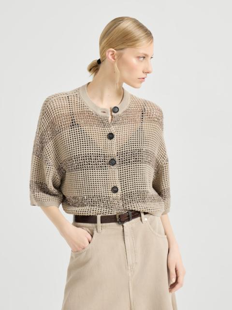 Cotton net cropped cardigan with dazzling stripes