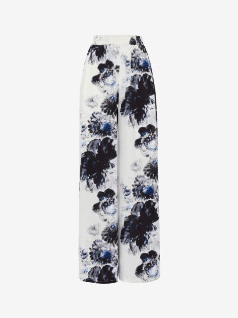 Alexander McQueen Women's Chiaroscuro Pyjama Trousers in White/black/electric Blue