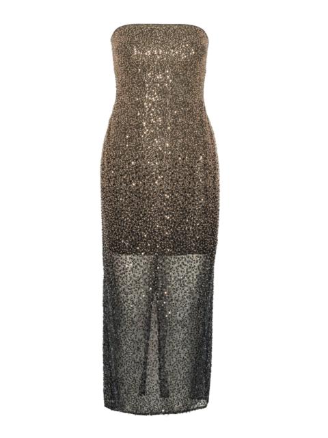ROTATE Beaded Strapless Midi Dress grey