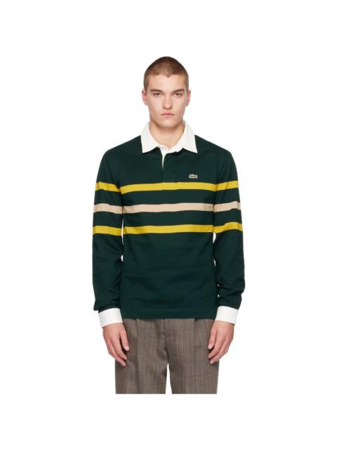 LACOSTE Green Relaxed Fit Striped Piqué Rugby Polo