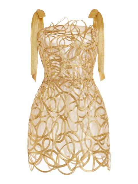 Metallic Embroidered Mini Dress gold
