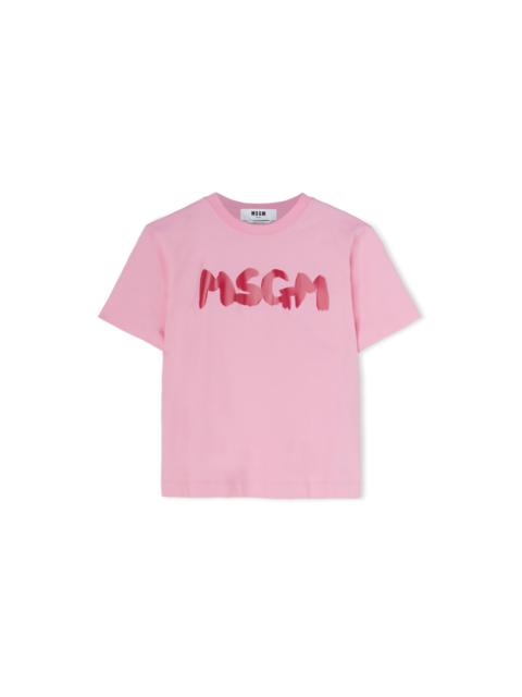 Cotton crewneck t-shirt with new MSGM brushed logo