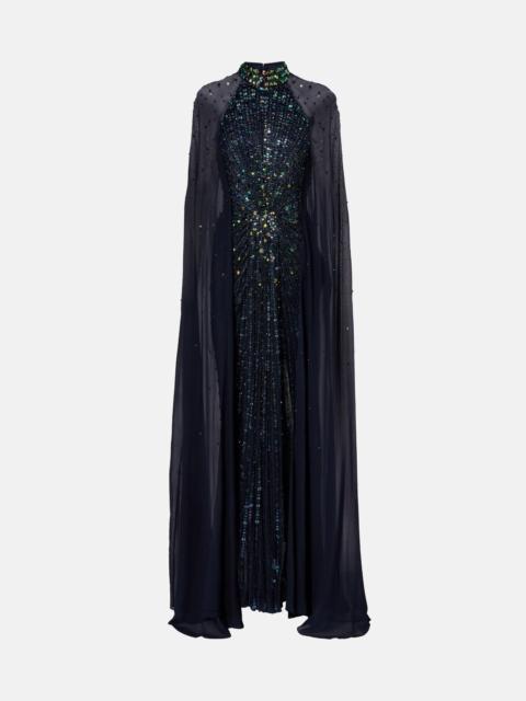 JENNY PACKHAM Thea caped sequined gown