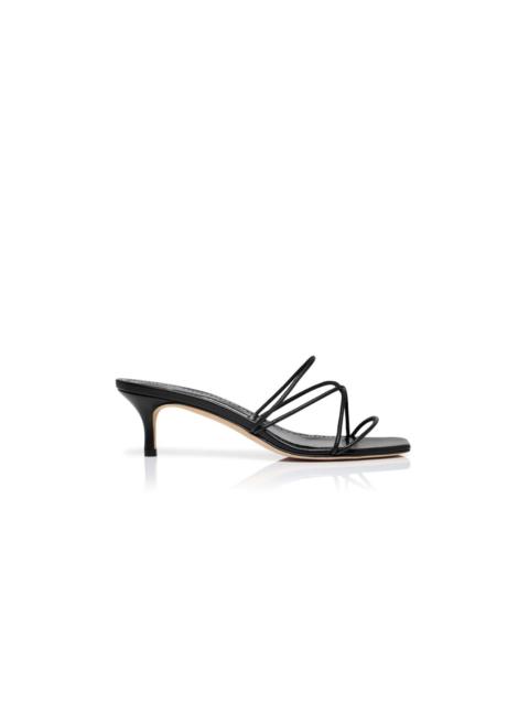 Manolo Blahnik Black Nappa Leather Open Toe Mules