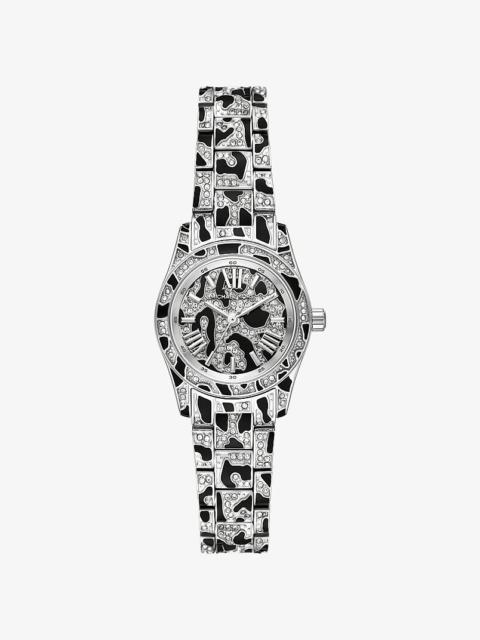 MICHAEL KORS Petite Lexington Pavé Animal Print Silver-Tone Watch