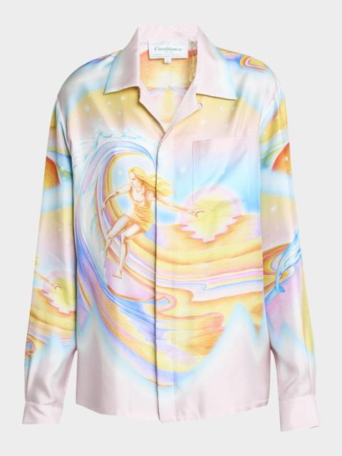 CASABLANCA Surf Print Long-Sleeve Silk Blouse