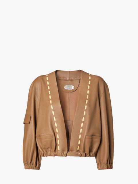 FENDI Blouson Brown leather jacket with Selleria stitching