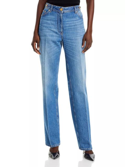 High Rise Stonewash Ankle Jeans in Medium Blue