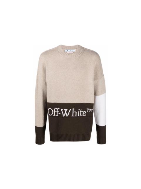 Off-White OFF-WHITE Knitted Color Block Logo Intarsia Jumper Beige/Brown/White