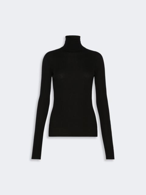 Sportmax CENTRO Slim pure wool mock polo-neck sweater - BLACK