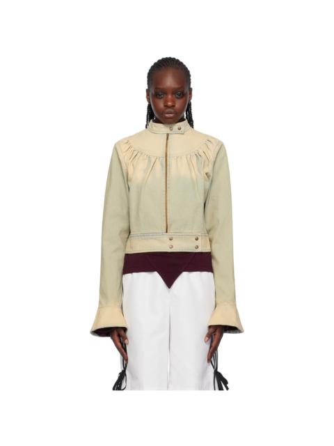 FIDAN NOVRUZOVA Beige & Green Gathered Denim Jacket