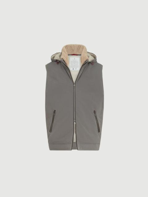 Brunello Cucinelli Waxed techno cotton down vest with detachable hood
