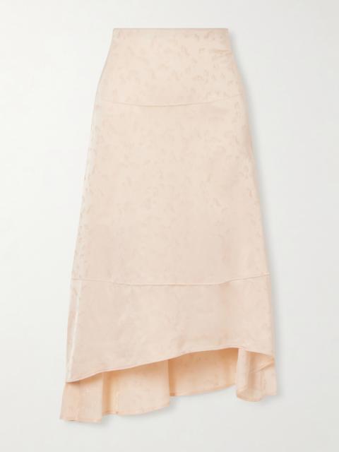 Victoria Beckham Asymmetric Floral-jacquard Satin Midi Skirt