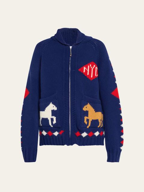 BODE Diamond Corral Horse Merino Wool Cardigan