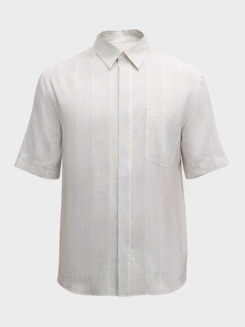 ZEGNA Men's Linen-Silk Stripe Short-Sleeve Shirt