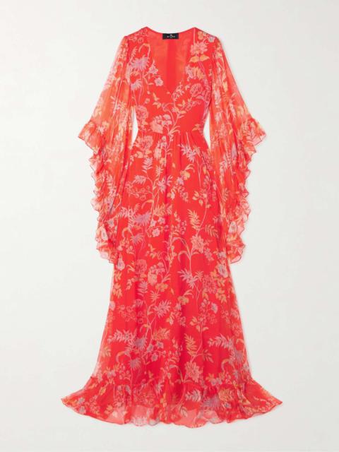 Ruffled floral-print silk-crepon maxi dress