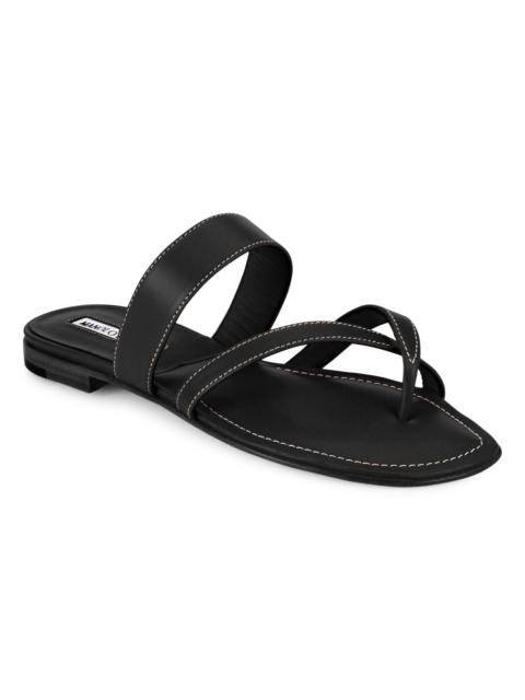 Manolo Blahnik Women's Susa Leather Thong Sandals - Black