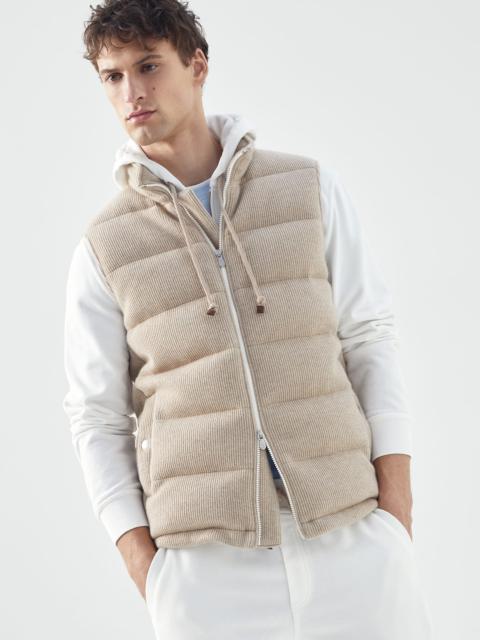 Brunello Cucinelli Cashmere English rib knit down vest with packable hood