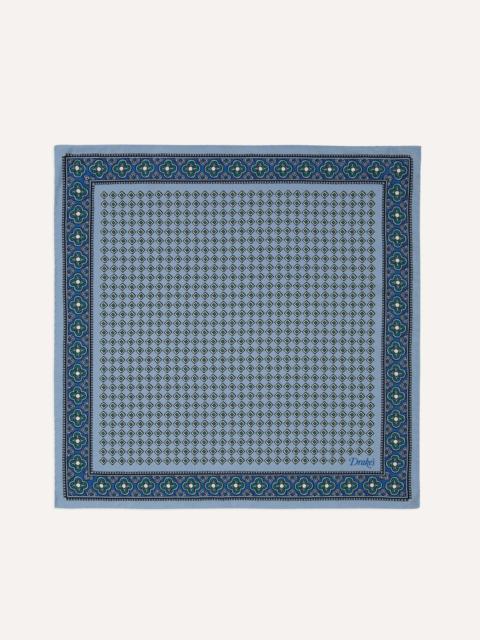 Drake's Blue Vintage Tile Print Silk Pocket Square