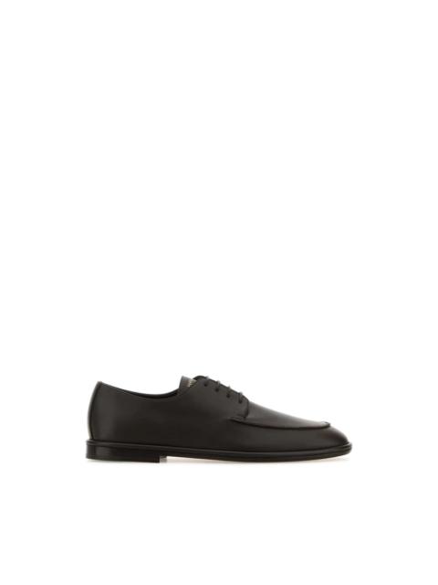 FERRAGAMO BROWN LEATHER BLADE 2 LACE-UP LOAFERS