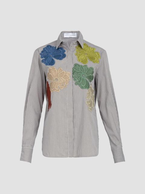 SILVIA TCHERASSI Women's Warda Floral Embroidered Striped Cotton Shirt - Multicolor