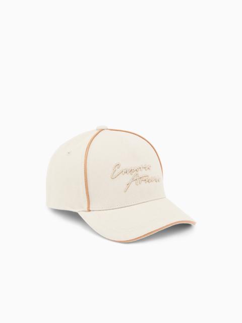EMPORIO ARMANI CANVAS BASEBALL CAP WITH SIGNATURE LOGO EMBROIDERY