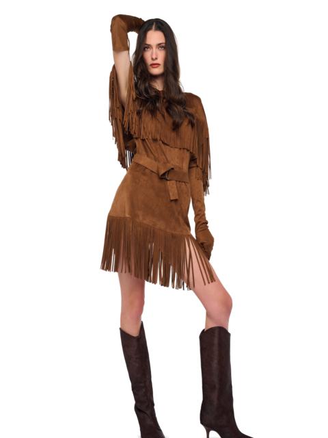 NORMA KAMALI FRINGE REVERSE OBIE DRESS TO KNEE
