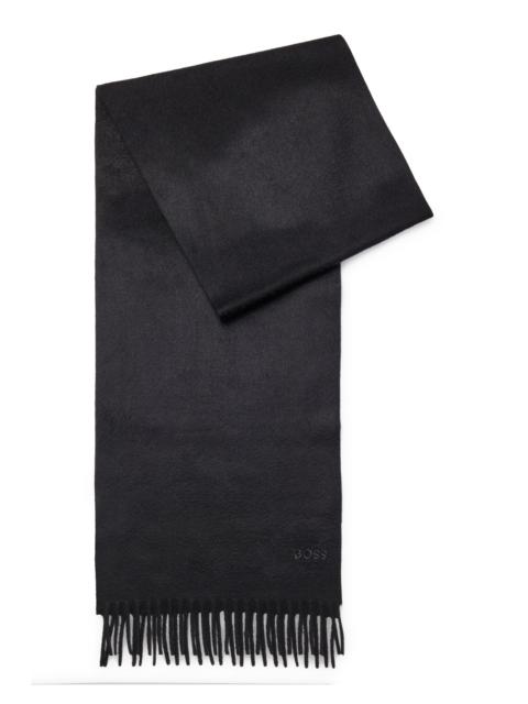 BOSS FRINGED SCARF IN PURE ITALIAN CASHMERE WITH EMBROIDERED LOGO