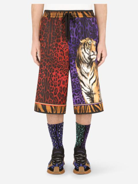 Dolce & Gabbana Technical jersey jogging shorts with tiger print