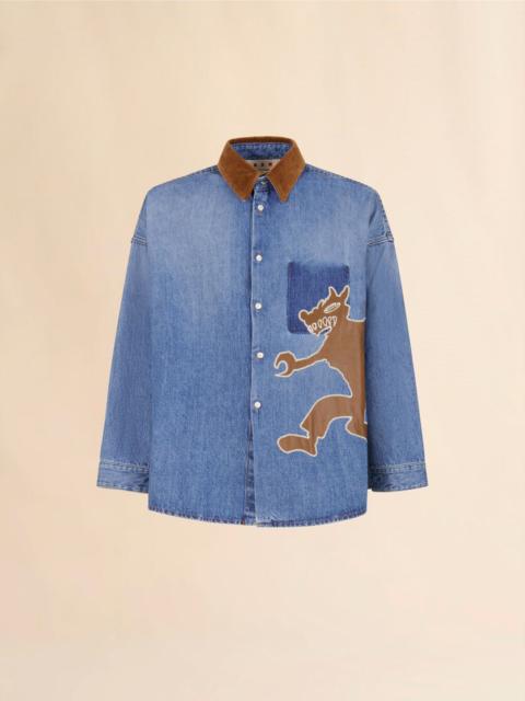 Marni BLUE DENIM SHIRT WITH WOLF PATCH