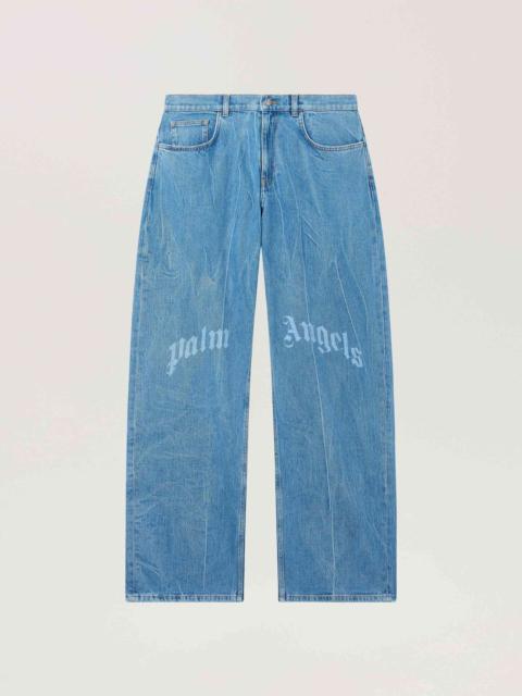 Palm Angels Splitted Curved Logo Loose Jeans