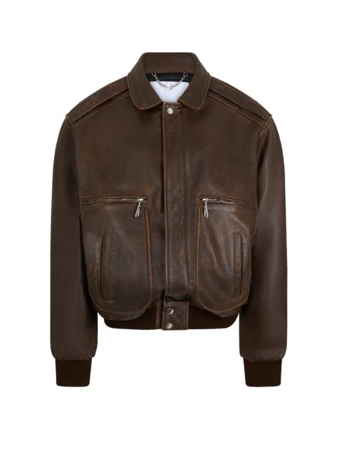 rabanne Zip-Pocket Leather Jacket brown
