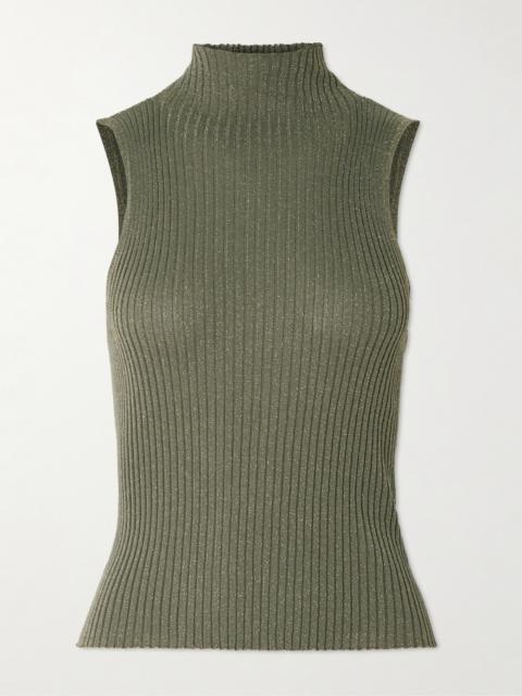 LESET Blake Ribbed Lurex Turtleneck Top