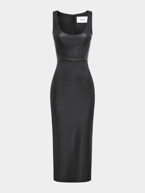 ALEX PERRY Scoop-Neck Leather Singlet Midi Dress