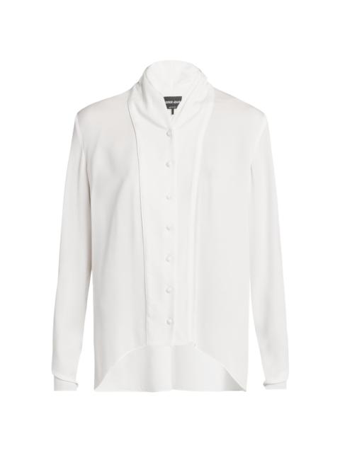 GIORGIO ARMANI Women's Silk Georgette Shawl-Collar Blouse - White