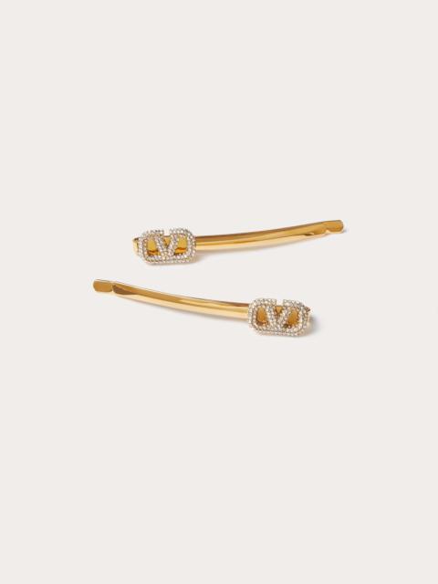 Valentino VLOGO SIGNATURE METAL AND SWAROVSKI® CRYSTAL HAIR CLIP