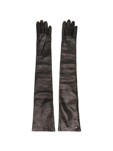 elbow-length leather gloves