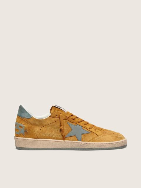 Golden Goose Men's Ball Star in ocher suede with leather star and light blue suede heel tab