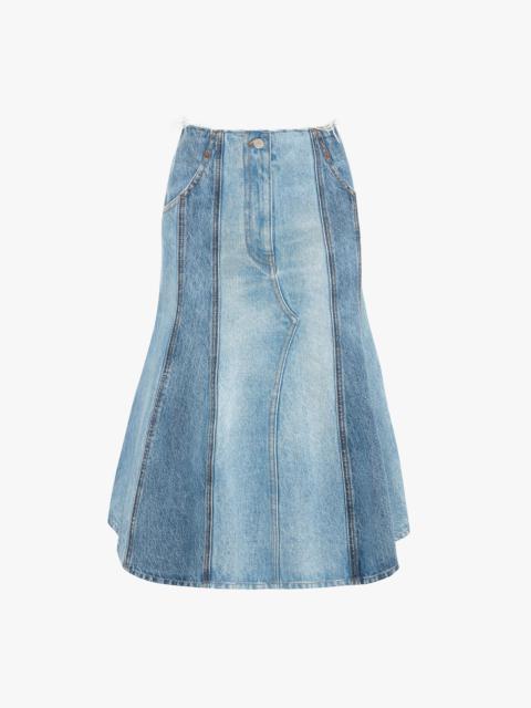 Deconstructed Denim Midi Skirt In Vintage Wash