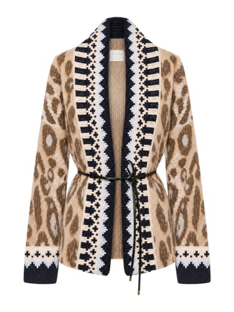 forte_forte "THE BRIT LEOPARD" JACQUARD BRUSHED ALPACA CARDIGAN
